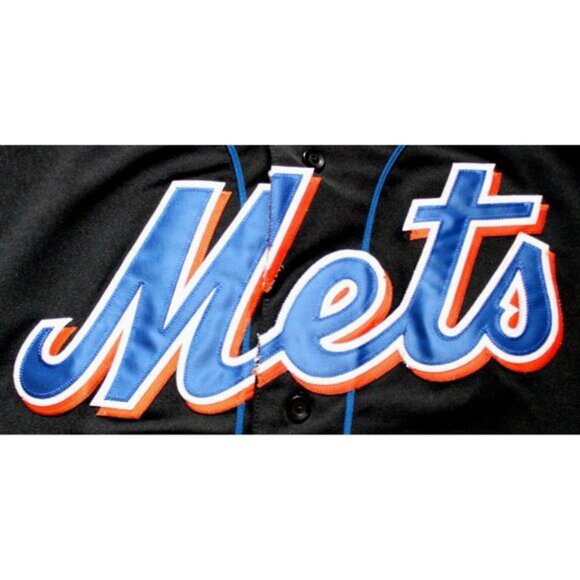 MLB Baseball Vintage New York Mets Sewn Jersey L Large Black Russell Athletic - Picture 5 of 7